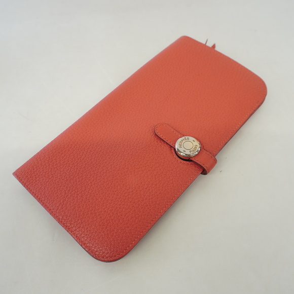 Auth Hermes Dogon Long D Engraved Rouge De Cool Taurillon Clemence Long Wallet - Picture 2 of 10